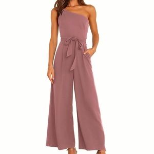One Shoulder Tie Waist Jumpsuit